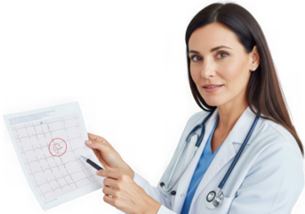 female doctor holding prescription isolated on transparent background