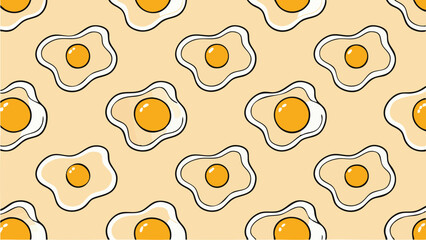 Seamless pattern of stylized fried eggs on a pastel background offering a playful and appetizing
