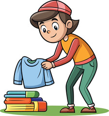 Person Picking Up Shirt – Vector Clothing Scene