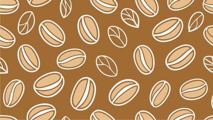 Coffee bean seamless pattern on brown background illustration design for coffee shop lovers