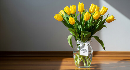 Radiant yellow tulips celebrating a special woman on her day, a vibrant floral arrangement for International Women's Day