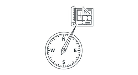 Fototapeta premium Precision Compass and Architectural Plan Technology Solution