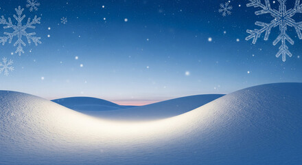 Enchanting winter wonderland with glowing snowdrifts and delicate snowflakes creates a serene holiday atmosphere