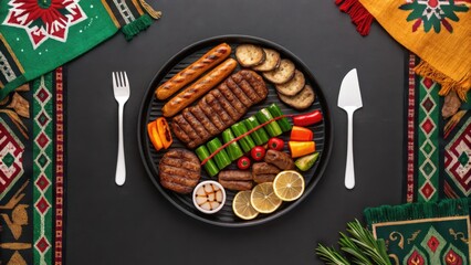 Delicious grilled meat and vegetables served on a platter