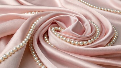 Elegant pink and cream silk fabric with pearl embellishments flowing