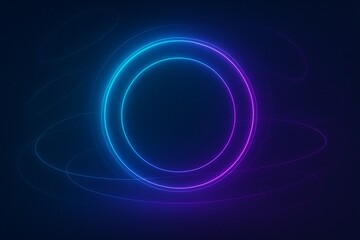 Futuristic Abstract Background with Glowing Neon Circles in Cyan and Purple