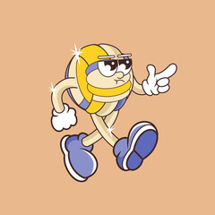 Retro character design from angry volleyball