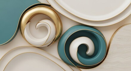 Abstract Swirls - A Minimalist Design with Gold and Teal Accents.