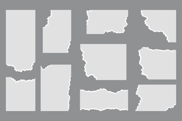 Assortment of Nine Torn Paper Pieces on Gray Background