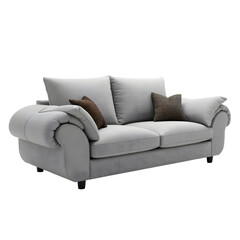 Fototapeta premium Comfortable grey fabric sofa with transparent background