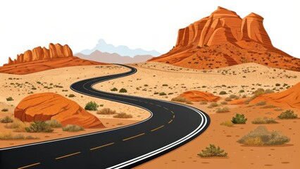 Winding desert highway through arid red rock landscape