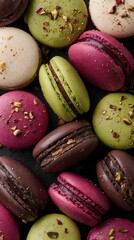 Obraz premium Colorful Macarons with Golden Sprinkles - Luxury Dessert Wallpaper for Smartphones. Perfect for food packaging, and luxury dessert branding.