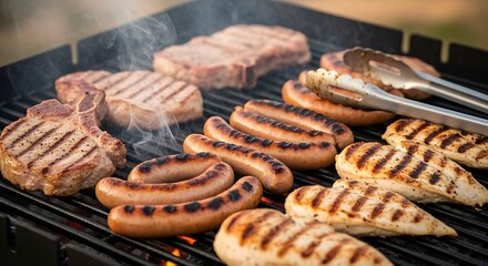 Grilled Meats on a Barbecue - A Summer Feast.