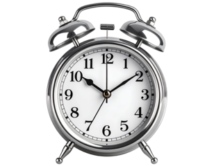  Silver Retro Alarm Clock Front View Close-Up, Timeless Classic Design, Transparent Background PNG