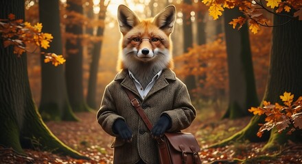 Charming Fox in Autumn Woods - A Dapper Animal Portrait.