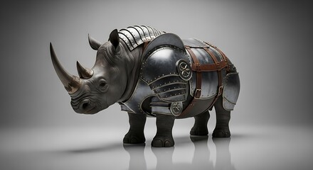 Fototapeta premium Armored Rhino - A Fusion of Nature and Technology in Digital Art.