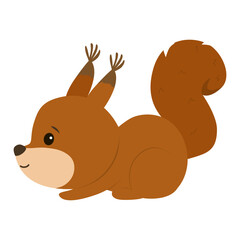 Adorable cartoon illustration of a squirrel in a playful pose. This vector image showcases a cute squirrel with a fluffy tail, perfect for children s projects and educational materials.