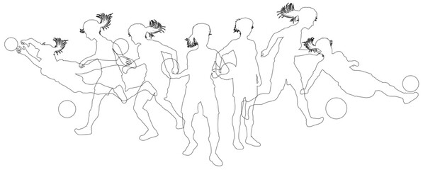 Silhouette soccer football player set. Active sports people healthy players fitness silhouettes concept.