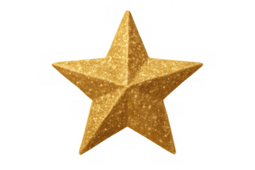 Golden glitter star shining, representing success, achievement, and festive celebration on transparent background