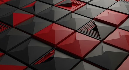 Abstract Geometric Pattern Red Black Triangle Shapes Background.