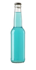 Glass bottle with blue liquid soft drink