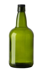 Empty green glass bottle with black screw cap