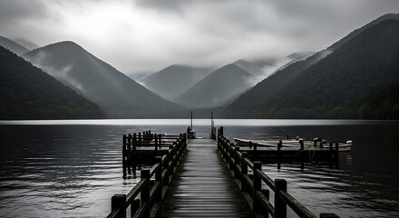 Lake Dock Serenity - A Tranquil Mountain Vista.