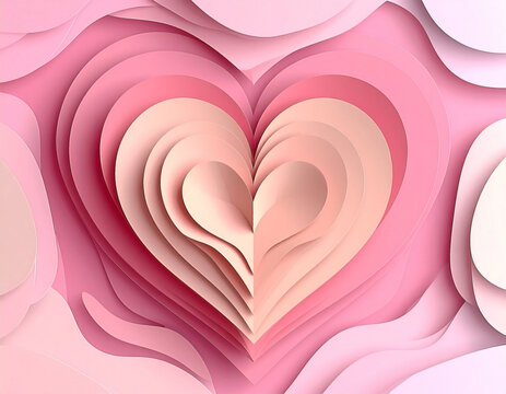 Nested paper hearts in shades of pink, layered 3D illustration
