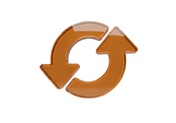 Glossy orange 3D rendered refresh symbol with two circular arrows. An isolated icon for concepts like reload, update, synchronization, and recycling