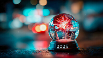 Crystal sphere with red and blue sparks symbolizing contrast and energy