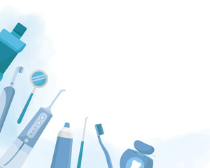 Dentisry oral hygiene tools elements toothbrush toothpaste irrigator mouthwash dental floss