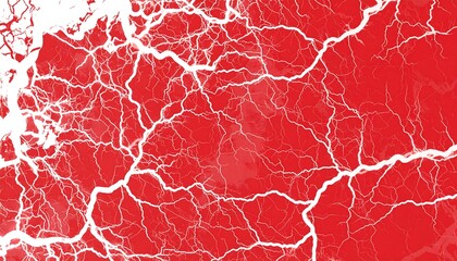 Abstract digital illustration featuring a network of white branching veins against a vibrant red background, creating a striking visual effect