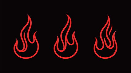 Set of Minimalist Fire Flame Outline Icons