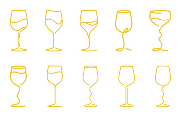 Set of Abstract Minimalist Wine Glass Line Art Icons