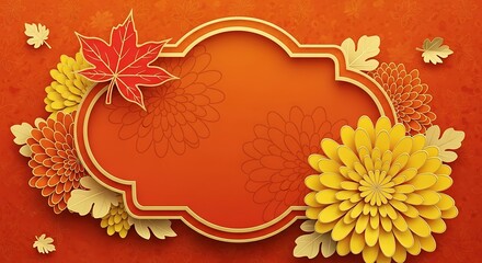 Autumnal floral frame with colorful flowers and leaves.