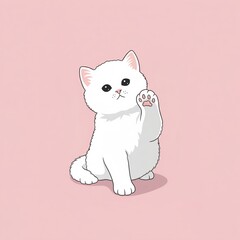 ​Cute White Kitten Waving
​Adorable Cat Paw Up
​Hello There! (Kitten)
​Fluffy White Cat on Pink Background
​Little Waving Kitty