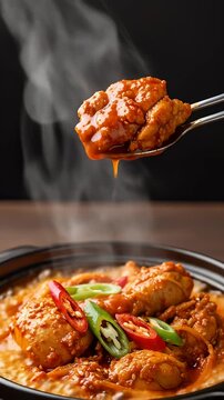 Steaming Dakdoritang: Korean Spicy Chicken Stew with Chili Garnish