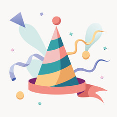 Festive party hat with confetti and ribbons illustration
