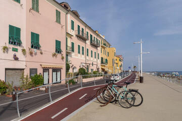 Bike lane in the Italian city of Imperia, Liguria, Italy