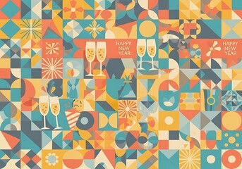 Festive Geometric New Years Eve Celebration Pattern Design.