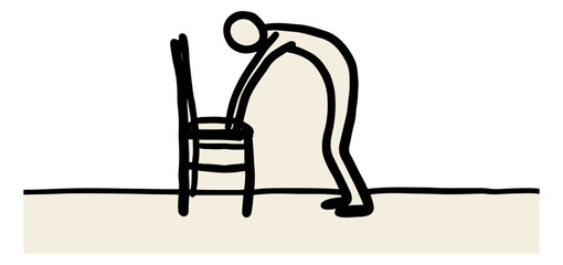 Abstract human figure and chair minimalist illustration monochrome design