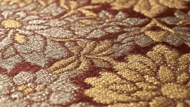 Elegant Brocade Fabric With Floral Pattern in Gold and Silver Detail