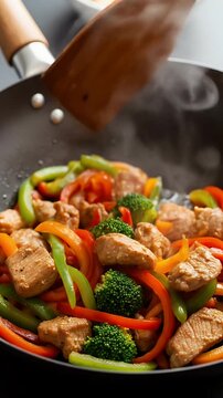 Stir-Fry Sizzle: Chicken, Broccoli, and Peppers in a Wok!