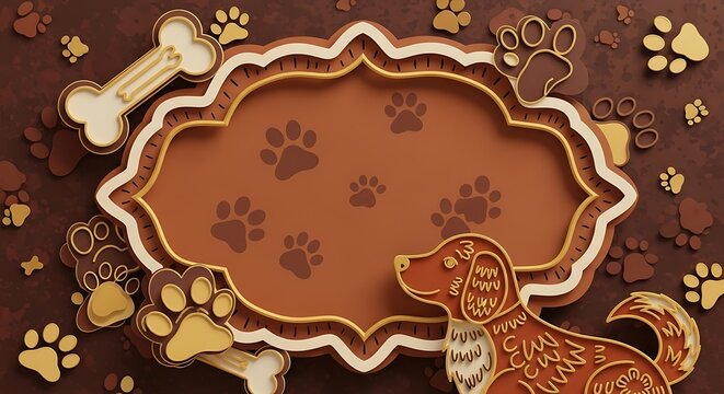 Decorative Frame with Dog and Paw Prints. - Powered by Adobe