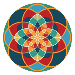 Obraz premium Colorful geometric mandala with intersecting circles and petal shapes