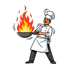 Chef cooking food fire pan professional restaurant kitchen skill
