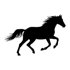 Black horse galloping across white background silhouette