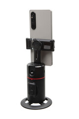 Auto-tracking smartphone gimbal on white background