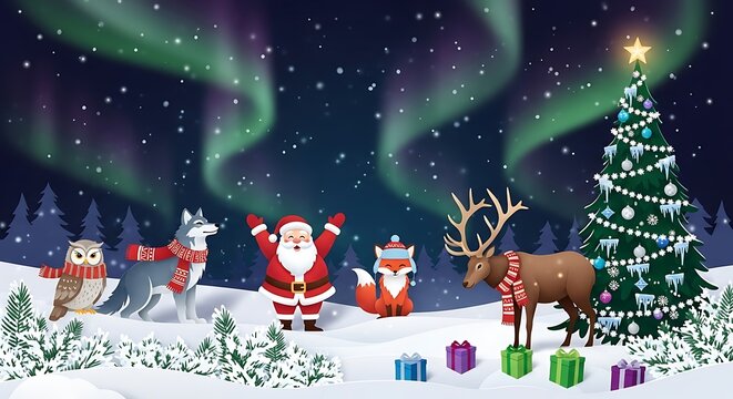 Christmas Aurora - Santa, Animals, and Gifts Under the Northern Lights.