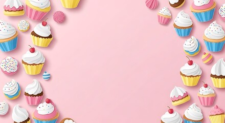 Obraz premium Delightful Cupcake Collection on Pink Background - Sweet Treats and Confectionery Delights.